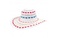 Wide Brim Toyo Straw Accent w/ Colorful Ribbons - White - HT-8213WT